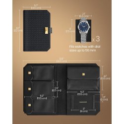 Rejseetui i kunstlder til 3 ure - sort rejsetaske til ure