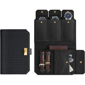Rejseetui i kunstlder til 3 ure - sort rejsetaske til ure