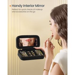 Smykkeskrin med spejl - kompakt rejseskrin til smykker - sort