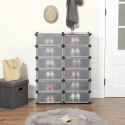 Skoskab i plast - rektangul�rt opbevaringsskab med 12 rum - sort