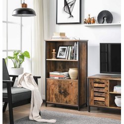 Reol - bogreol med 2 hylder og skab - rustik brun 60x32x104