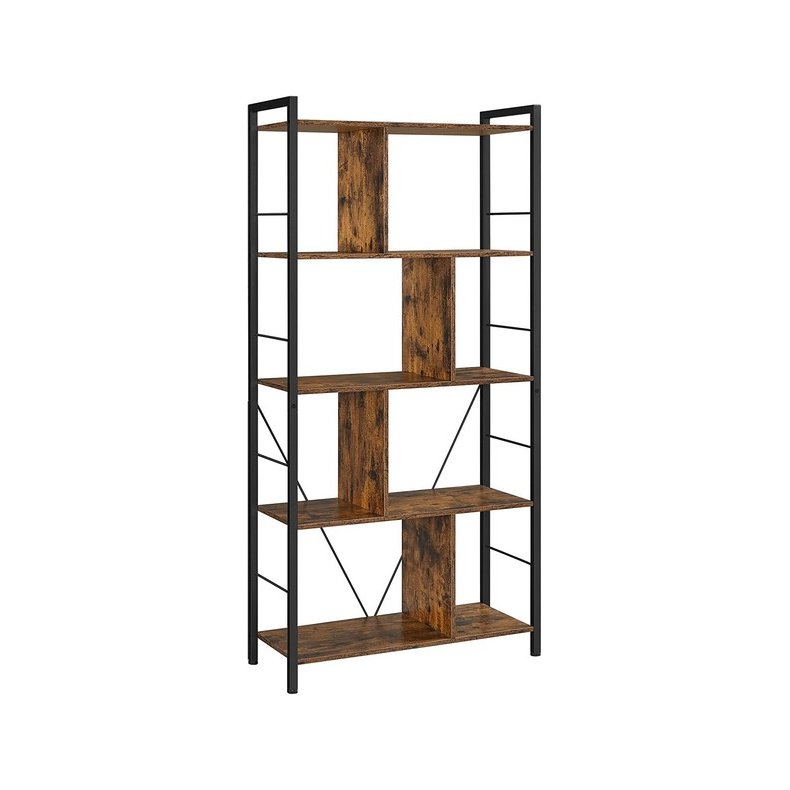 Reol - bogreol i industrielt design - rustik brun 74x30x150