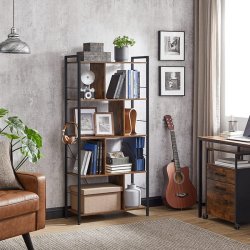 Reol - bogreol i industrielt design - rustik brun 74x30x150
