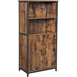 Reol - gulvreol med 2 hylder og skab - rustik brun 60x35x125