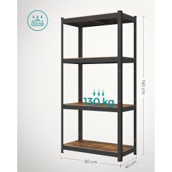 Stlreol - lagerreol - sort og rustik brun reol 160 x 80 x 40