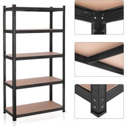 Stlreol med 5 hylder - lagerreol - sort reol 200 x 100 x 50