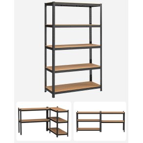 Stlreol med 5 hylder - lagerreol - sort reol 200 x 120 x 60