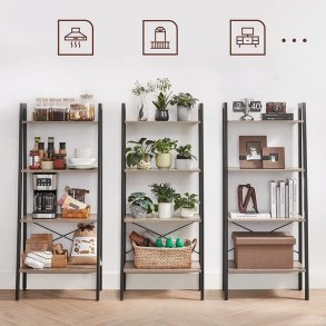 Reol - stigereol i industrielt design - gr beige 138 x 56 x 34