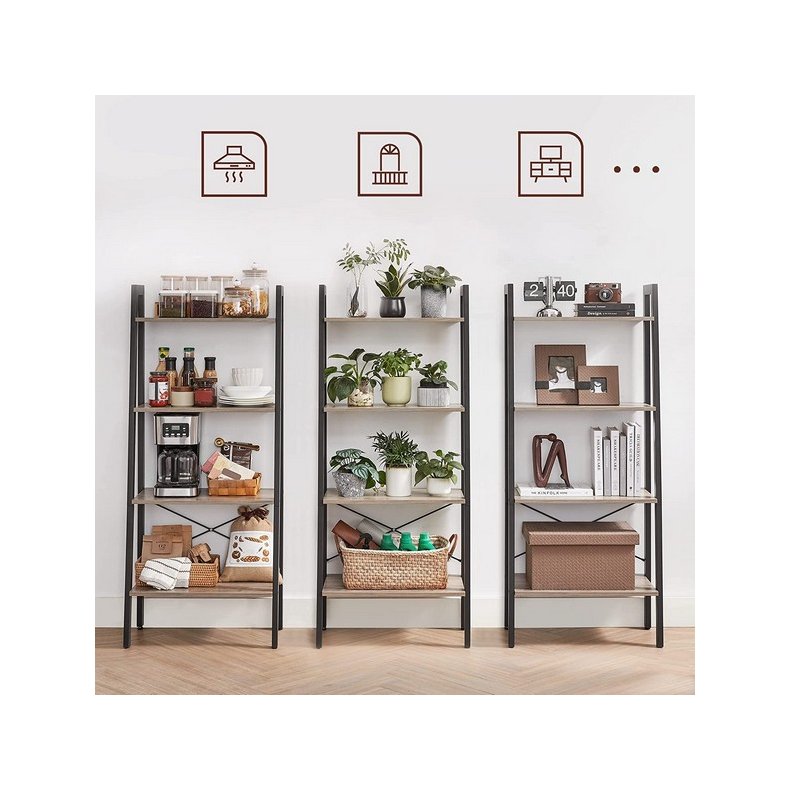 Reol - stigereol i industrielt design - gr beige 138 x 56 x 34