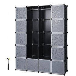 Reolsystem - kubisk garderobe i plastik med 2 bjler og 12 rum