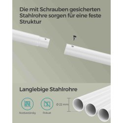 T�jstativ p� hjul med skohylde og t�jstang - hvid og beige