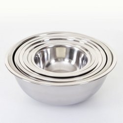 Skle i rustfrit stl - st med 8 stabelbare rreskle og serveringsskle