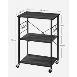 Rullebord med 3 hylder - kkkenvogn - sort 60x40x89