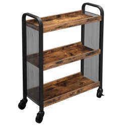 Serveringsvogn p hjul - barvogn med 3 hylder - rustik brun