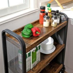 Serveringsvogn p hjul - barvogn med 3 hylder - rustik brun