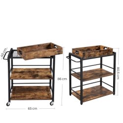 Serveringsvogn med aftagelig bakke - barvogn - rustik brun