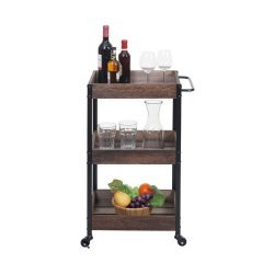 Serveringsvogn p hjul - barvogn og rullebord med hndtag - brun