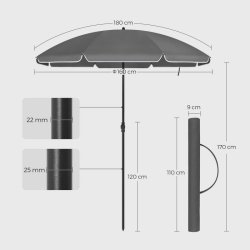 Strandparasol  1,6 M - 160 parasol til strand - gr