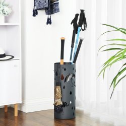 Paraplystativ med kroge og drypbakke - gr� paraplyholder