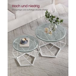 Sofabordss�t - 2 sideborde - runde sofaborde - hvid glasborde