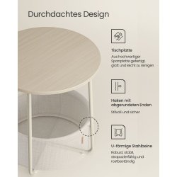 Sidebord - rundt hjrnebord med stofkurv - creme hvid 45 x H50 cm