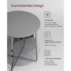 Sidebord - rundt hjrnebord med strmstik - gr 45 x H50 cm