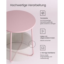 Sidebord - rundt hjrnebord med stofkurv - pink 45 x H50 cm