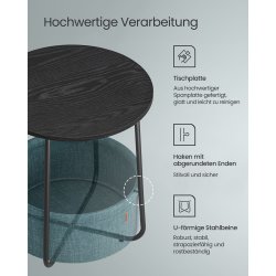 Sidebord - rundt hj�rnebord med stofkurv - sort �45 x H50 cm