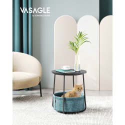 Sidebord - rundt hj�rnebord med stofkurv - sort �45 x H50 cm