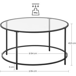 Stuebord - rundt sofabord med hrdet glas og sort stel - 84