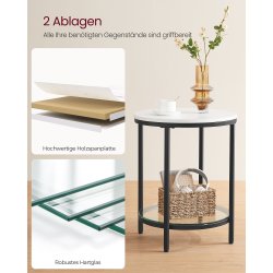 Sidebord - rundt sofabord med hvid bordplade og sort stel