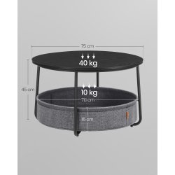 Sofabord - rundt stuebord med stofkurv - sort - �75 x H45 cm
