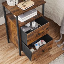 Sengebord - natbord med hylde og 2 skuffer - rustik brun 38x28x60