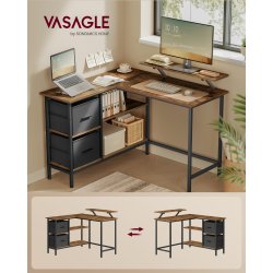 Hj�rneskrivebord med sk�rmstativ - rustik brun 105x115