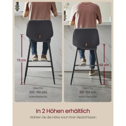 Barstole med ergonomisk l�ders�de og rygl�n - 2 stk - sort