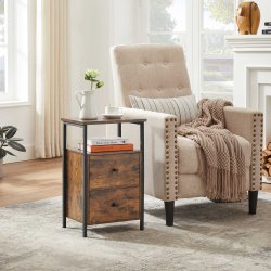 Sengebord - natbord med hylde og 2 skuffer - rustik brun 38x28x60