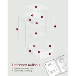 Sengebord - sidebord med skuffe - hj�rnebord - hvid 40x40x55