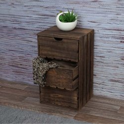Kommode - brunt sengebord i antik look med 3 skuffer - 53 x 32 x 26 cm