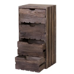 Kommode - brunt sengebord i antik look med 4 skuffer - 70 x 32 x 26 cm