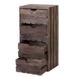 Kommode - brunt sengebord i antik look med 4 skuffer - 70 x 32 x 26 cm