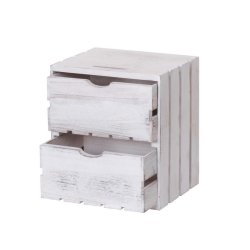 Kommode - hvidt sengebord i antik look med 2 skuffer - 36 x 32 x 26 cm