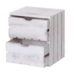 Kommode - hvidt sengebord i antik look med 2 skuffer - 36 x 32 x 26 cm