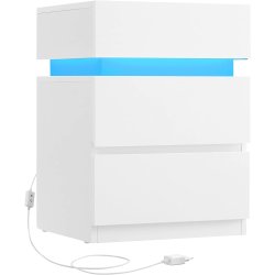 Sengebord med LED-lys - sidebord - hjrnebord - hvid 35x40x55