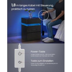 Sengebord med LED-lys - sidebord - hjrnebord - sort 35x40x55
