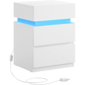 Sengebord med LED-lys - sidebord - hjrnebord - hvid 35x40x55