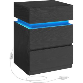 Sengebord med LED-lys - sidebord - hjrnebord - sort 35x40x55