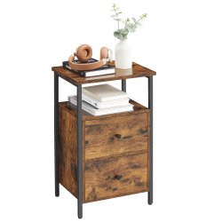 Sengebord - natbord med hylde og 2 skuffer - rustik brun 38x28x60