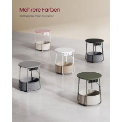 Sidebord - rundt hjrnebord med strmstik - hvid 45 x H50 cm