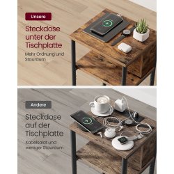 Sengebord med strmstik - hjrnebord - rustik brun sidebord