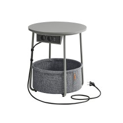 Sidebord - rundt hjrnebord med strmstik - gr 45 x H50 cm